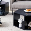 Modern Minimalist Black Hexagonal Coffee Table Set.Hexagonal MDF coffee table, characteristic pattern stickers, multi-hole design to give more storage space.Two coffee tables of different sizes.