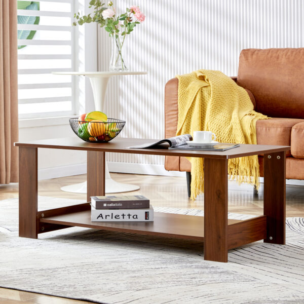 b6e08c3cd5ec45d681d1447422e918d9_20231011_eef299f30a22fba915e82ac9306d2548 Modern and practical walnut textured coffee tables , tea tables. The double layered coffee table is made of MDF material. Suitable for living room 43.3"*21.6"*16.5" CT-16