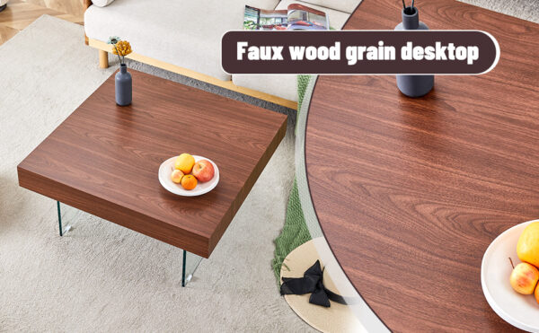b6eed178d908487687bcc558994bf567_5b9aff4372859ef2f89fa0a4de448571 Walnut Colored Square MDF Coffee Table - 31.5"x31.5" with Tempered Glass Legs.Density Board Sticker,Reinforced Glass Legs.Walnut Colored Texture Sticker.