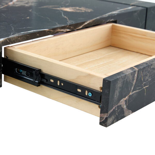 b7066aa5a23f4123a61fac6a0fbfcd08_a15f13ccd1708b6e39112ab68eeb2888 43.3 Inch Modern Two-Tier Coffee Table - Clear Tempered Glass and Black Marble Texture, Multifunctional Storage Design.The bottom tier includes a drawer.Can be used as a coffee table,side table,etc.
