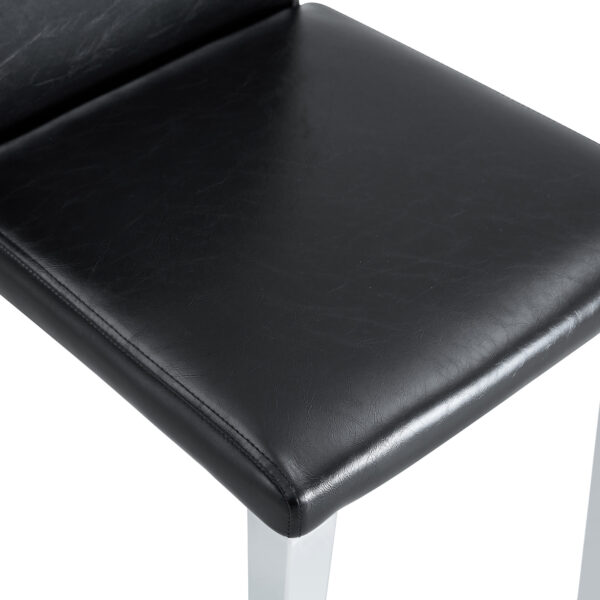 b713070b57c4435aa33a53ef1fafc751_38bd1ec7b84d3aa97ef969093d223c1c Table and chair set.64.5x35.4 Inch Stylish White Marble Textured Dining Table.Paried With 6 Black PU dining chairs, Silver Metal Legs.Simple and versatile.High Elasticity Sponge Filling.