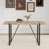 A minimalist retro rectangular dining table with a specially textured top and black metal legs.Contemporary Minimalist MDF Wood Color Textured Tabletop.Able To Give People A Visual Beauty With Rules.