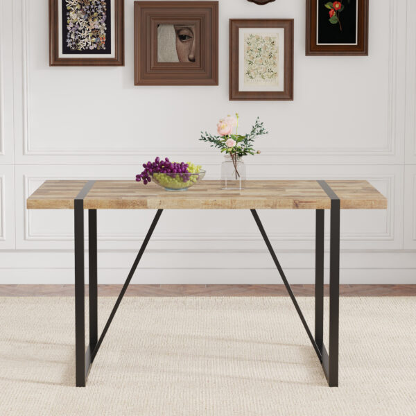 b72b6898f4ac46ee88c55da80332e367_640c8eafa45c556fd1d60b4cfbc7d182 A minimalist retro rectangular dining table with a specially textured top and black metal legs.Contemporary Minimalist MDF Wood Color Textured Tabletop.Able To Give People A Visual Beauty With Rules.