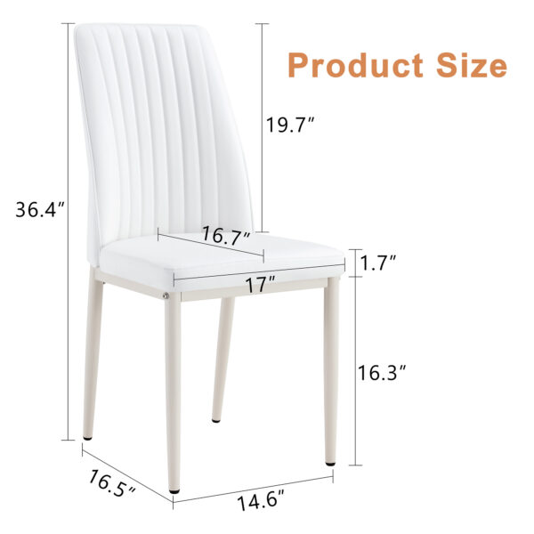 4 Dining Chair Set, White Dining Chair Set, PU Material High Back Seat and Sturdy White Leg Chair for Dining Room, Kitchen and Living Room c-010
