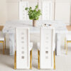 Table and chair set.63"*35.4" White Imitation Marble Pattern MDF Dining Table Set - 6 PU Chair With White Saddleback, Geometric Pattern Backrest,Golden Curved Metal Leg.Suitable For Various Scenes.