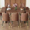 Table and chair set.Industrial Style Walnut-Colored Rectangular Dining Table - 71"x39.3" Large Size.Paired with 8 Brown Suede Chairs.Brown armless dining chair,Suitable for kitchen,Dining room,etc.