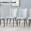 Modern minimalist dining chairs and office chairs. 4-piece set of light gray PU seats with black metal legs. Suitable for restaurants, living rooms, and offices. C-008