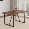 A minimalist retro rectangular dining table with a specially textured top and black metal legs.Contemporary Minimalist MDF Dark Wood Textured Tabletop.Able To Give People A Visual Beauty With Rules.