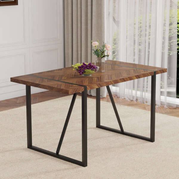 b7a41022e0e14732a103a02bf9b001bd_1b2fdd6e47b5cd5b50ad67ba0846e054 A minimalist retro rectangular dining table with a specially textured top and black metal legs.Contemporary Minimalist MDF Dark Wood Textured Tabletop.Able To Give People A Visual Beauty With Rules.