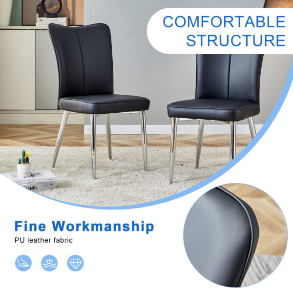 b7a4a747fa1c4430a660118004eb5a32_56a77107659c4fa7d34340ba78a9b3a8 Table and chair set.Elegant Transparent Tempered Glass Dining Set - 71"x35.4" with 8 Black PU Chairs with a vertical stripe design on the backrest.