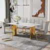 Modern minimalist dining table. The white imitation marble glass desktop is equipped with golden metal legs. Suitable for restaurants and living rooms 71 "* 39.3" * 29.5 "DT-69