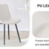 White artificial leather backrest cushion dining chair, black metal legs, curved widened cushion design for more comfort, suitable for restaurants, kitchens, bedrooms, offices.(4 chairs) 0502