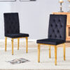 2 piece dining chairs.The gold metal legs complement the black velvet, showcasing a perfect blend of modern and classic elements.Suitable for various occasions such as kitchens,conference rooms, etc.