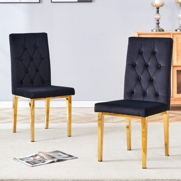 b7bacee71e4649bba7508baa34808f42_741bc49590e041d3a82772806dcc6cdf 2 piece dining chairs.The gold metal legs complement the black velvet, showcasing a perfect blend of modern and classic elements.Suitable for various occasions such as kitchens,conference rooms, etc.