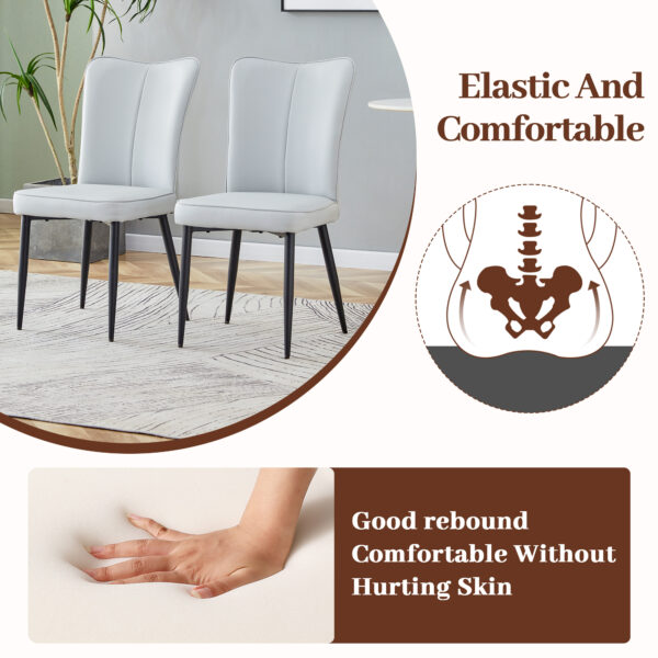 b7c354fc74d341239d45aa2cc0c1836e_3b7b4f570f381d4783916aaa3e585aa4 Table and chair set.Modern Black Marble Pattern MDF Dining Set - 55"x31.4"with 4 Light Gray PU chairs with a vertical stripe design on the backrest.Suitable for kitchen,Dining room,etc