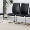 Luxury Simple Arch Chair - Set of 6 Black PU Material High Resilience Dining Chair with Arched Metal Silver Leg.