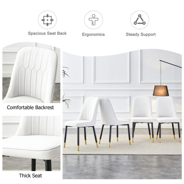 b8274ca5634a4d43a32d77725456c63d_20240306_5bce518ba670b163f001bf48bf5576be A large modern minimalist rectangular dining table suitable for 6-8 people, A set of 4-piece PU leather backrest and black metal legs modern dining chairs. F-OC C-007
