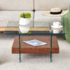 31.4 Inch Modern Two-Tier Square Coffee Table - An Elegant Combination of Clear Glass and Dark Wood Texture Sticker It can be used not only as a coffee table but also as a side table or display stand.