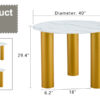 Round white dining table, artificial marble glass stickers, golden MDF legs, kitchen dining table, living room dining table 40 "* 40" * 29.4 "F-X03