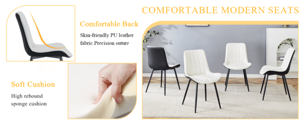 b851b0eafb1e4ba2bed778455de75895_092c11e871569b2a77ef999937ff4612 Extended Seat Cushion PU Dining Chair Set - Four Pieces.Smooth line design.Can integrate well into various modern home decoration styles.White and Black Splicing Colors.