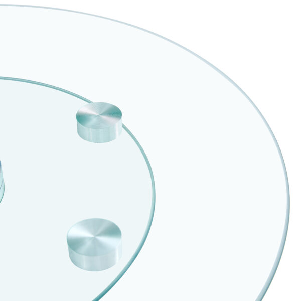 b86df17a4e424699b039bb365a79b43d_bf4c45cfbaa3a327756d2146fe5c5549 Double layer rotatable round glass.The rotatable design makes it more convenient to retrieve and place items.The upper glass has a diameter of 20 inches, while the lower glass15 inches.