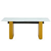 Modern minimalist  Tempered glass with sticker desktop coffee table and dining table, paired with golden MDF decorative columns. Computer desk. Game table. CT-1546