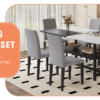 Table and chair set.71*35.4 inch White And Black Spliced Dining Table With Storage Function In The Middle Of The Table Legs.Paired With 6 Light Gray Linen-Cotton Dining Chairs, Simple And Versatile.