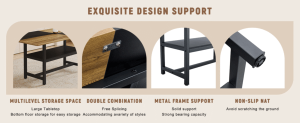 Table and chair set.71*35.4 inch Wooden And Black Spliced Dining Table With Storage Function In The Middle Of The Table Legs.Paired With 6 Light Gray Linen Fabric Chairs.