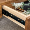 43.3 Inch Modern Two-Tier Coffee Table - Clear Tempered Glass and Natural Wood Grain, Multifunctional Storage Design.The bottom tier includes a drawer.Can be used as a coffee table,side table,etc.