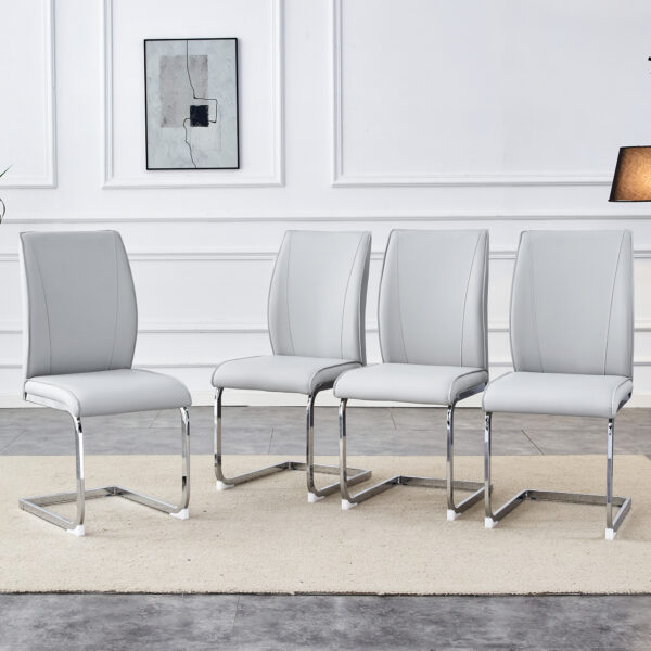 b8bd530a9b6e47d98bcadf891841773a_fdde347a9da960fe530f032a5abe9cea Luxury Simple Arch Chair - Set of 4 Light Gray PU Material High Resilience Dining Chair with Arched Metal Silver Leg.