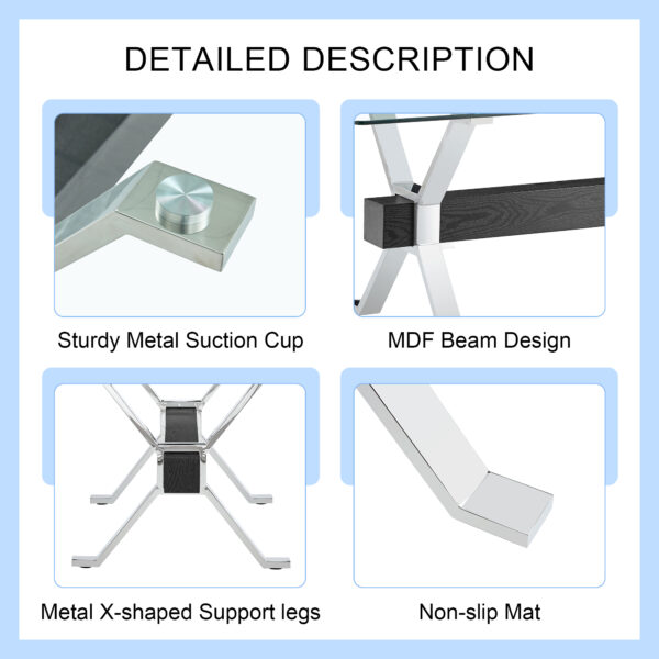 b8d2a29758c74678a60242c65ce12c41_95b72bd28638450a3f3add0c7bee0b6f Dining table. Modern tempered glass dining table. Large modern office desk with silver plated metal legs and black MDF crossbars, suitable for both home and office use. Kitchen. 71 ''x35.4''x30 ''