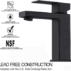 Single Handle Bathroom Faucet, Matte Black Single Hole Bathroom Faucet, Solid Brass Modern Bathroom Sink Faucet Basin Vanity Square Bathroom Faucet with Pop-up Drain & Water Supply Hoses