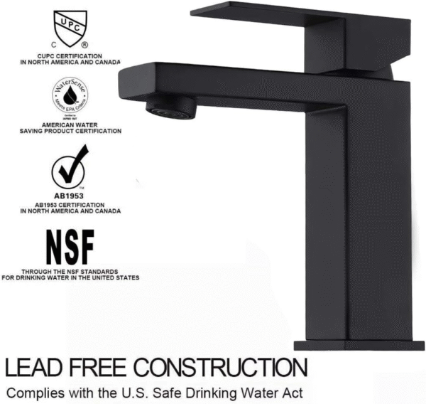 b8db7fb6aee34ec1872eeb3927f70795_4d6d226974068dba701fcedad50ae4d0 Single Handle Bathroom Faucet, Matte Black Single Hole Bathroom Faucet, Solid Brass Modern Bathroom Sink Faucet Basin Vanity Square Bathroom Faucet with Pop-up Drain & Water Supply Hoses