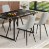 Table and chair set.Modern Black Marble Pattern MDF Dining Table Set-55"x31.4" with 4 Extended Seat Cushion PU Dining Chairs.Light Gray Cushion.Iron Pipe Spraying Chair Legs.