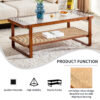 Modern simple rectangle double-layer Walnut color solid wood Glass desktop tea table rattan woven Chinese side table small rectangle table suitable for living room, dining room and bedroom