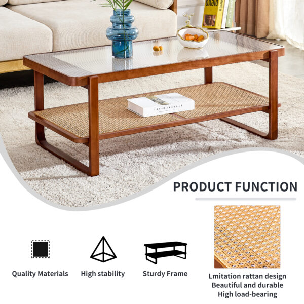 b9047f449cec4980b1d7ec1b1792dff8_20230612_5f629768af94f3ba96c2090c6dc3da02 Modern simple rectangle double-layer Walnut color solid wood Glass desktop tea table rattan woven Chinese side table small rectangle table suitable for living room, dining room and bedroom