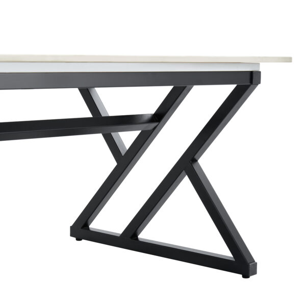 b9219ca17f4947ceb594f92e536cb9b6_bbce3b400b7a568a6705a3b83d29b097 A coffee table is made of rock slab material, with a natural and smooth marble pattern on the surface, which complements the modern design of the black metal legs and adds a touch of fashion.47*23.6