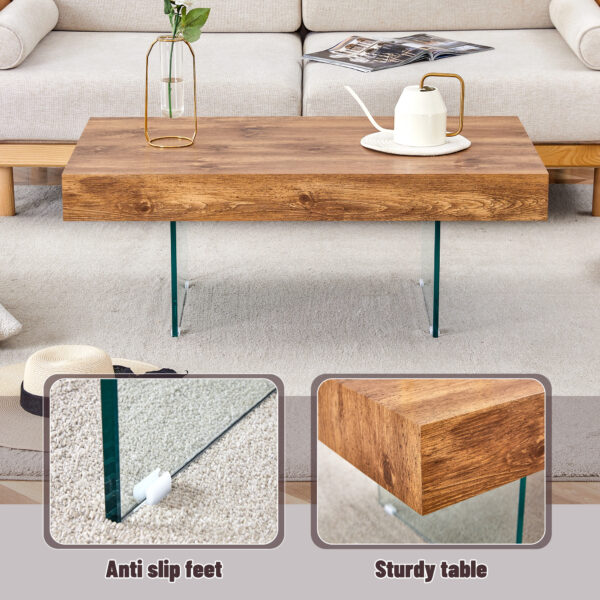 b94ab600bda24c149f16ca3408eba106_8211c3cd0f9b8e98b7461fe24eabe2a1 Natural Style MDF Coffee Table - 39.3"x21.6" with Tempered Glass Legs.Density Board Sticker,Reinforced Glass.