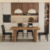 Table and chair set.64.5 x 35.4 Inch Stylish Wood Color Textured Dining Table.Perfectly Blending Simplicity And Transparency.Paried With 4 Black PU Dining Chairs with Walnut Color Metal Leg.