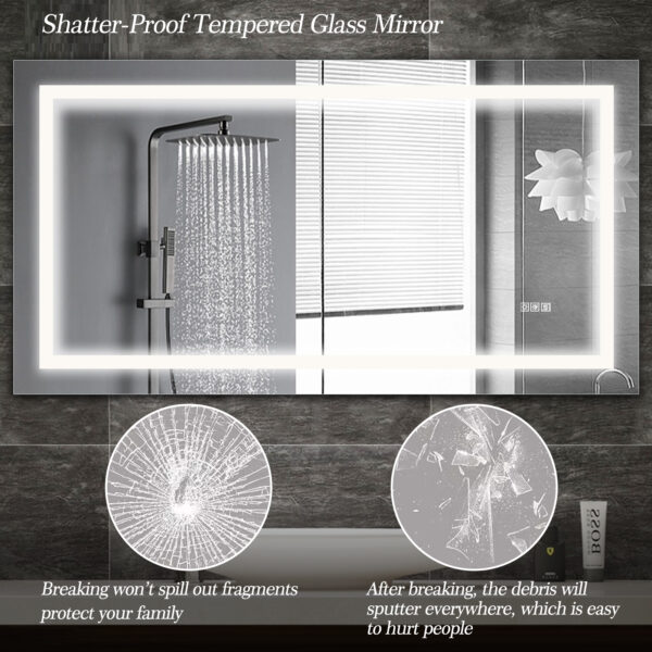 60" x 32" LED Bathroom Mirror with Anti-Fog and Touch Sensor – Modern Frameless Lighted Wall Mirror for Bathroom Vanity, Shower Room, or Dressing Area