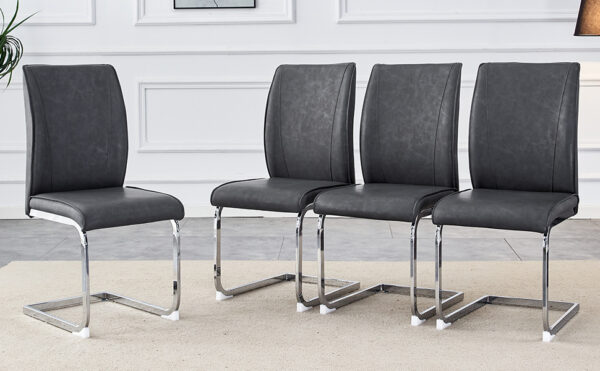 b97146c5c4924847a503f9b24fa1e6ae_e5846174afea9afc6b28e07142ca460d Luxury Simple Arch Chair - Set of 4 Dark Gray PU Material High Resilience Dining Chair with Arched Metal Silver Leg.Crazy Horse Texture PU Dining Chairs.