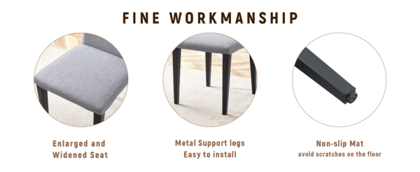 Table and chair set.71*35.4 inch Wooden And Black Spliced Dining Table With Storage Function In The Middle Of The Table Legs.Paired With 6 Light Gray Linen-Cotton Dining Chairs, Simple And Versatile.