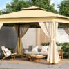TREXM 10x12 Outdoor Gazebo Tent with Double Roofs, Patio Gazebo with Mosquito Netting, Patio Canopy for Backyard, Garden, Lawn and Deck (Beige)
