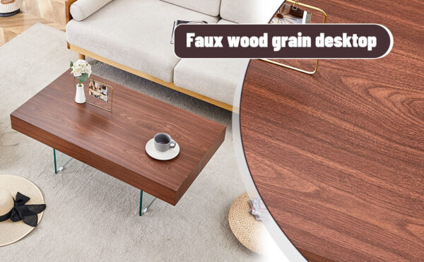 b9b64ab22ff04782ae161e3998ea3912_32298caf95cb55d1f23f6996a852f8ed Walnut Colored MDF Coffee Table - 39.3"x21.6" with Tempered Glass Legs.Density Board Sticker,Reinforced Glass Legs.Walnut Colored Texture Sticker.