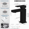 Single Handle Bathroom Faucet, Matte Black Single Hole Bathroom Faucet, Solid Brass Modern Bathroom Sink Faucet Basin Vanity Square Bathroom Faucet with Pop-up Drain & Water Supply Hoses