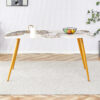 Modern minimalist dining table. White imitation marble pattern SINTERED STONE desktop with golden metal legs.62.2"*34.6"*30" F-001