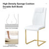 Modern dining chairs, dining room chairs, and golden leg cushioned chairs made of artificial leather, suitable for kitchens, living rooms, bedrooms, and offices. Set of 6 pieces (white+PU )C-001