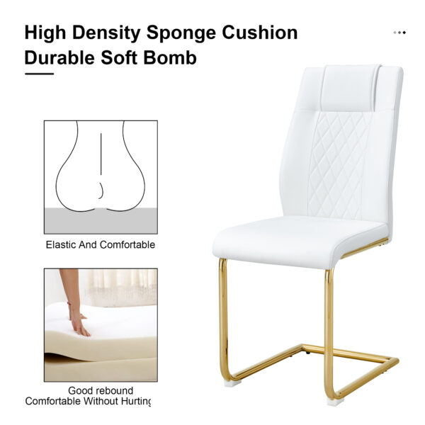 Modern dining chairs, dining room chairs, and golden leg cushioned chairs made of artificial leather, suitable for kitchens, living rooms, bedrooms, and offices. Set of 6 pieces (white+PU )C-001