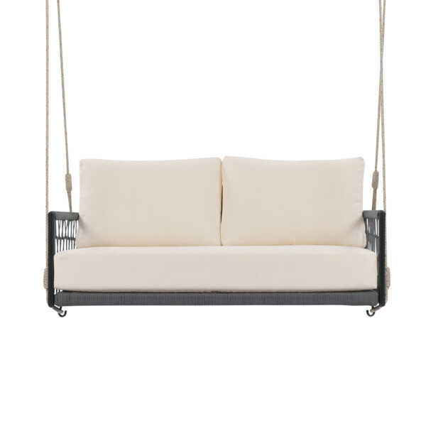 TREXM 1-Piece Woven Rope Outdoor Swing Sofa with Soft Cushions Seating 2 for Patio, Courtyard and Balcony (Beige)