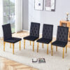 4 piece dining chairs.The gold metal legs complement the black velvet, showcasing a perfect blend of modern and classic elements.Suitable for various occasions such as kitchens,conference rooms, etc.
